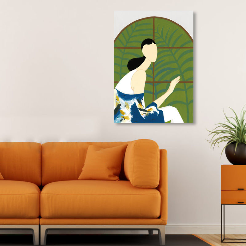 Girl Pattern Canvas Wall Art for House Interior, Soft Color, Multiple Sizes Available Green Clearhalo 'Art Gallery' 'Canvas Art' 'Contemporary Art Gallery' 'Modern' Arts' 1862863