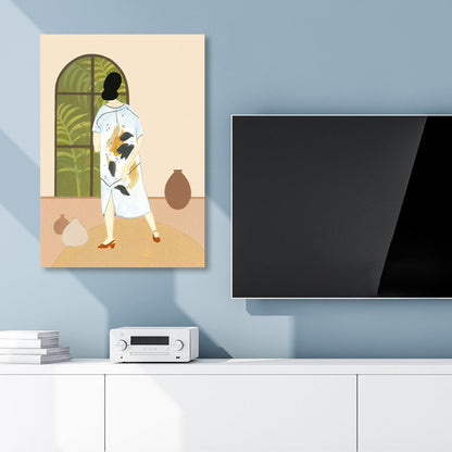 Girl Pattern Canvas Wall Art for House Interior, Soft Color, Multiple Sizes Available White Clearhalo 'Art Gallery' 'Canvas Art' 'Contemporary Art Gallery' 'Modern' Arts' 1862867