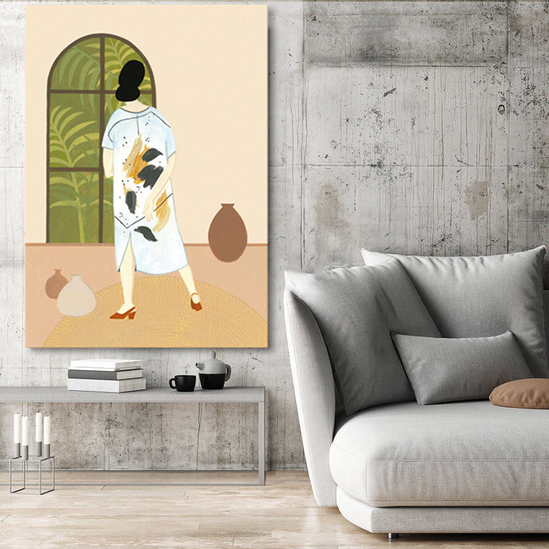 Girl Pattern Canvas Wall Art for House Interior, Soft Color, Multiple Sizes Available Clearhalo 'Art Gallery' 'Canvas Art' 'Contemporary Art Gallery' 'Modern' Arts' 1862869