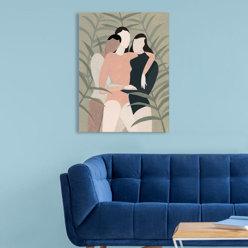 Girl Pattern Canvas Wall Art for House Interior, Soft Color, Multiple Sizes Available Clearhalo 'Art Gallery' 'Canvas Art' 'Contemporary Art Gallery' 'Modern' Arts' 1862872