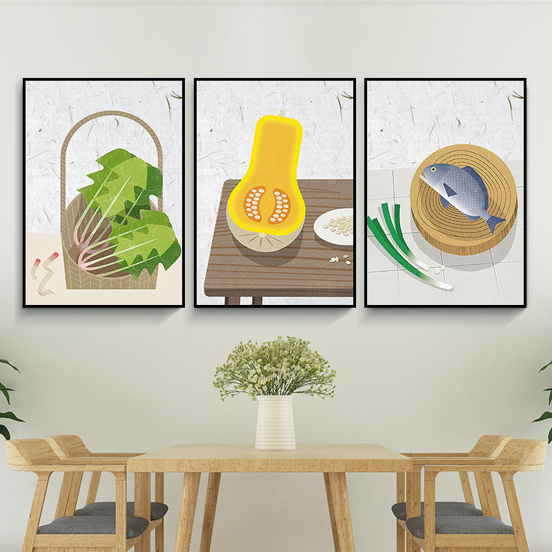 Nordic Illustrated Foods Art Print Canvas Textured Soft Color Wall Decor for Dining Room Brown Clearhalo 'Arts' 'Canvas Art' 1862875