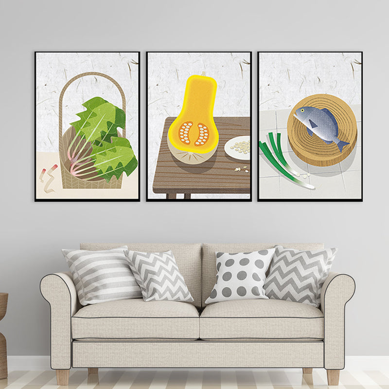 Nordic Illustrated Foods Art Print Canvas Textured Soft Color Wall Decor for Dining Room Clearhalo 'Arts' 'Canvas Art' 1862877