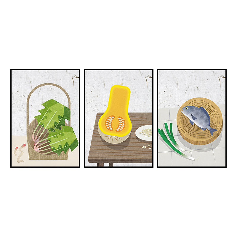 Nordic Illustrated Foods Art Print Canvas Textured Soft Color Wall Decor for Dining Room Clearhalo 'Arts' 'Canvas Art' 1862878