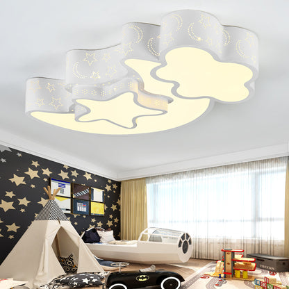 Metal Etched Star Moon Flush Ceiling Light Modern Style Ceiling Fixture in White for Foyer White Clearhalo 'Ceiling Lights' 'Close To Ceiling Lights' 'Close to ceiling' 'Flush mount' Lighting' 186289