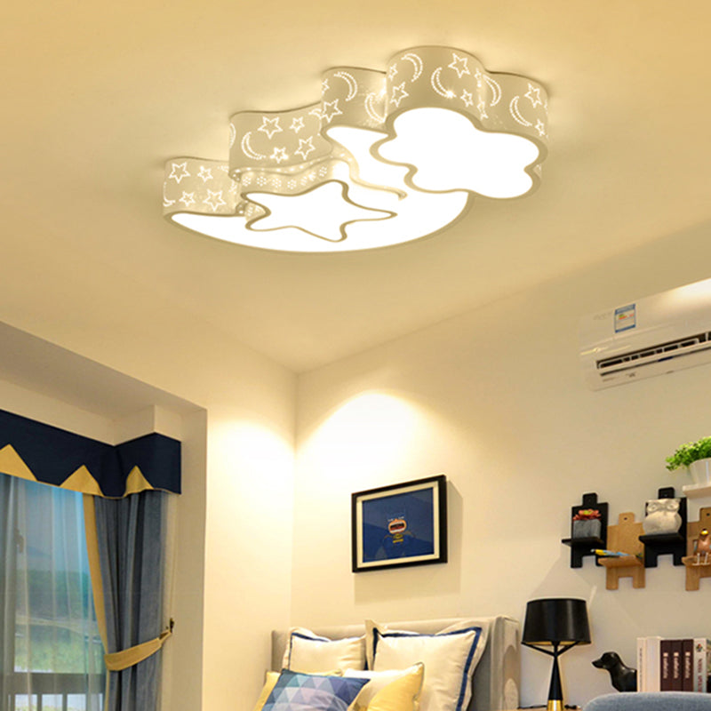Metal Etched Star Moon Flush Ceiling Light Modern Style Ceiling Fixture in White for Foyer Clearhalo 'Ceiling Lights' 'Close To Ceiling Lights' 'Close to ceiling' 'Flush mount' Lighting' 186290