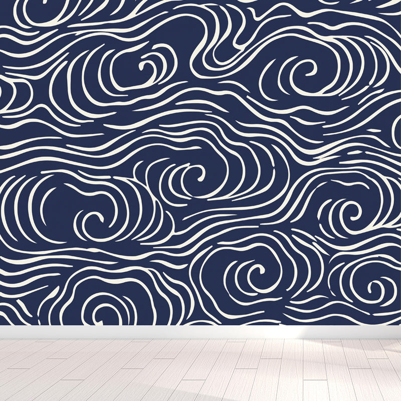 Flying Moire Print Mural Decal Guest Room Sky Scenery Wall Covering, Personalized Blue Clearhalo 'Wall Decor' 'Wall Mural' 1862936