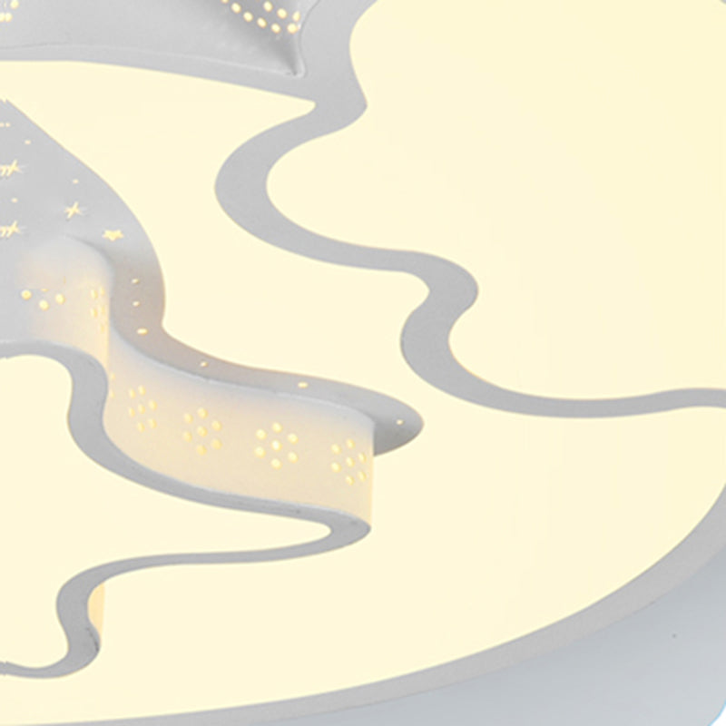 Metal Etched Star Moon Flush Ceiling Light Modern Style Ceiling Fixture in White for Foyer Clearhalo 'Ceiling Lights' 'Close To Ceiling Lights' 'Close to ceiling' 'Flush mount' Lighting' 186294