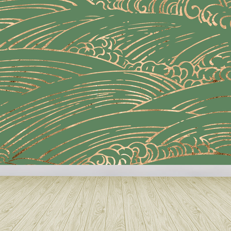 Flying Moire Print Mural Decal Guest Room Sky Scenery Wall Covering, Personalized Green Clearhalo 'Wall Decor' 'Wall Mural' 1862941