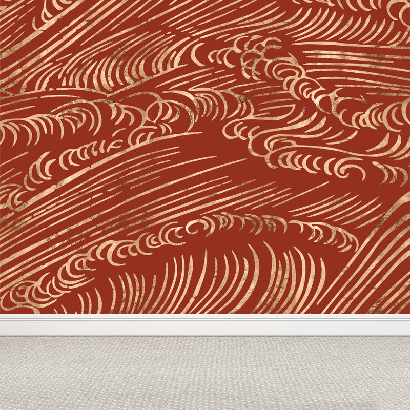 Flying Moire Print Mural Decal Guest Room Sky Scenery Wall Covering, Personalized Red Clearhalo 'Wall Decor' 'Wall Mural' 1862946