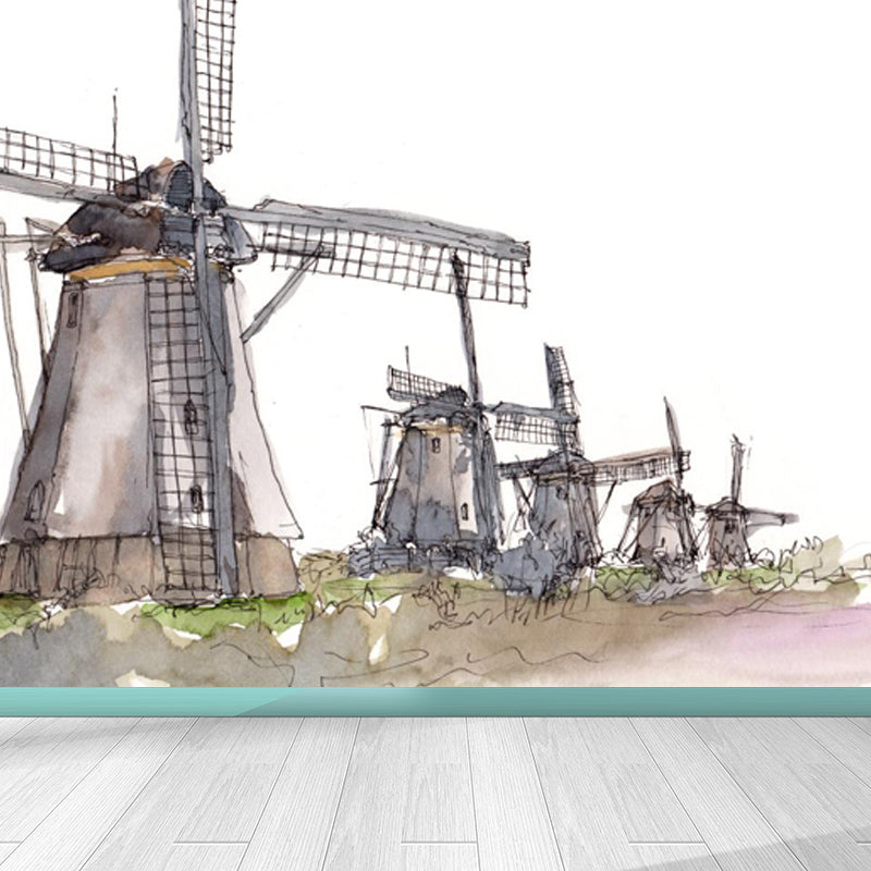 Stain Resistant Architecture Mural Decal Non-Woven Modern Wall Decor for Study Room Grey Clearhalo 'Wall Decor' 'Wall Mural' 1862961