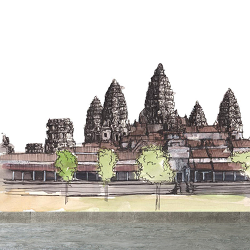 Stain Resistant Architecture Mural Decal Non-Woven Modern Wall Decor for Study Room Dark Gray Clearhalo 'Wall Decor' 'Wall Mural' 1862966