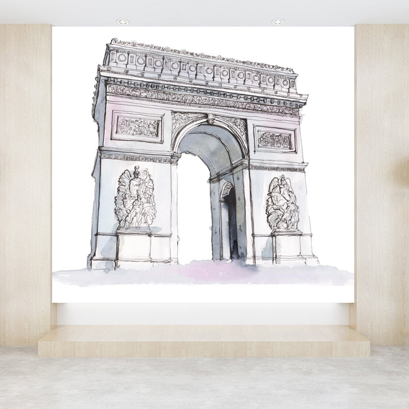 Stain Resistant Architecture Mural Decal Non-Woven Modern Wall Decor for Study Room White Clearhalo 'Wall Decor' 'Wall Mural' 1862971