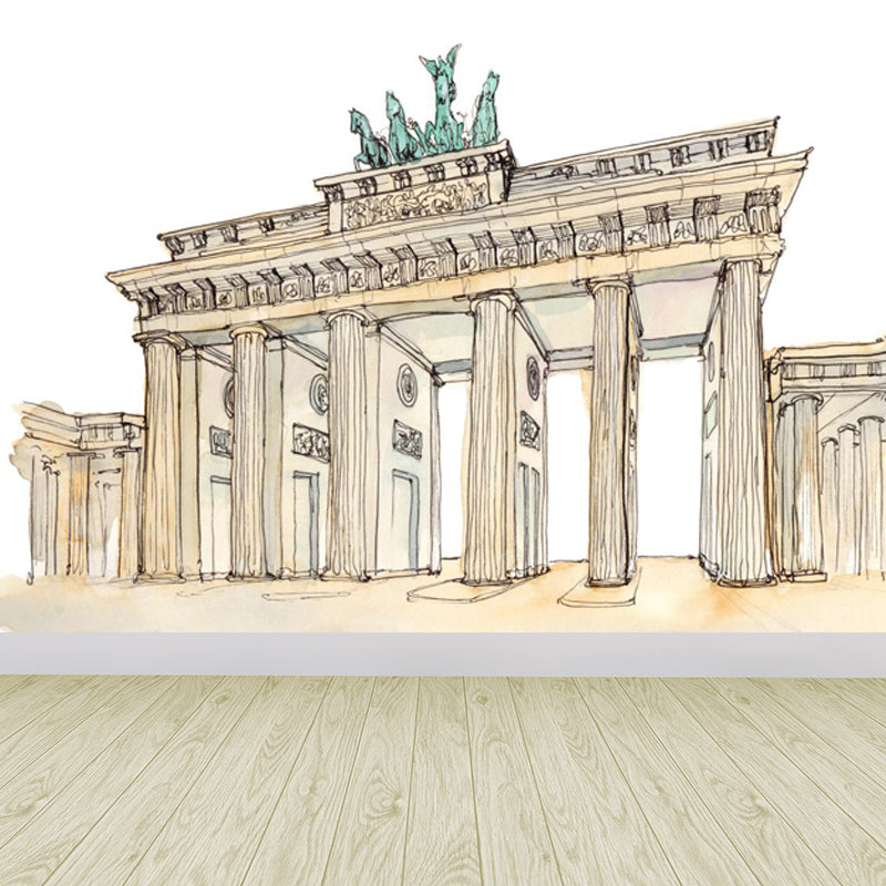 Stain Resistant Architecture Mural Decal Non-Woven Modern Wall Decor for Study Room Light Brown Clearhalo 'Wall Decor' 'Wall Mural' 1862981