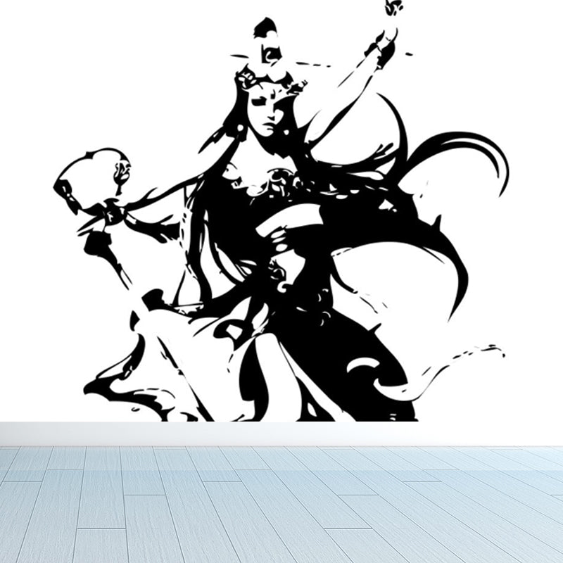 Contemporary Boys Mural Wallpaper Giant Fighting Warrior Pattern Black Wall Covering Black Design 1 Clearhalo 'Wall Decor' 'Wall Mural' 1862986