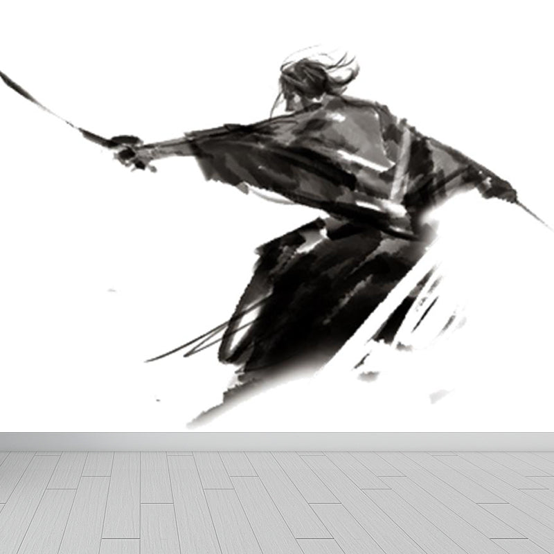 Contemporary Boys Mural Wallpaper Giant Fighting Warrior Pattern Black Wall Covering Black Design 2 Clearhalo 'Wall Decor' 'Wall Mural' 1862991