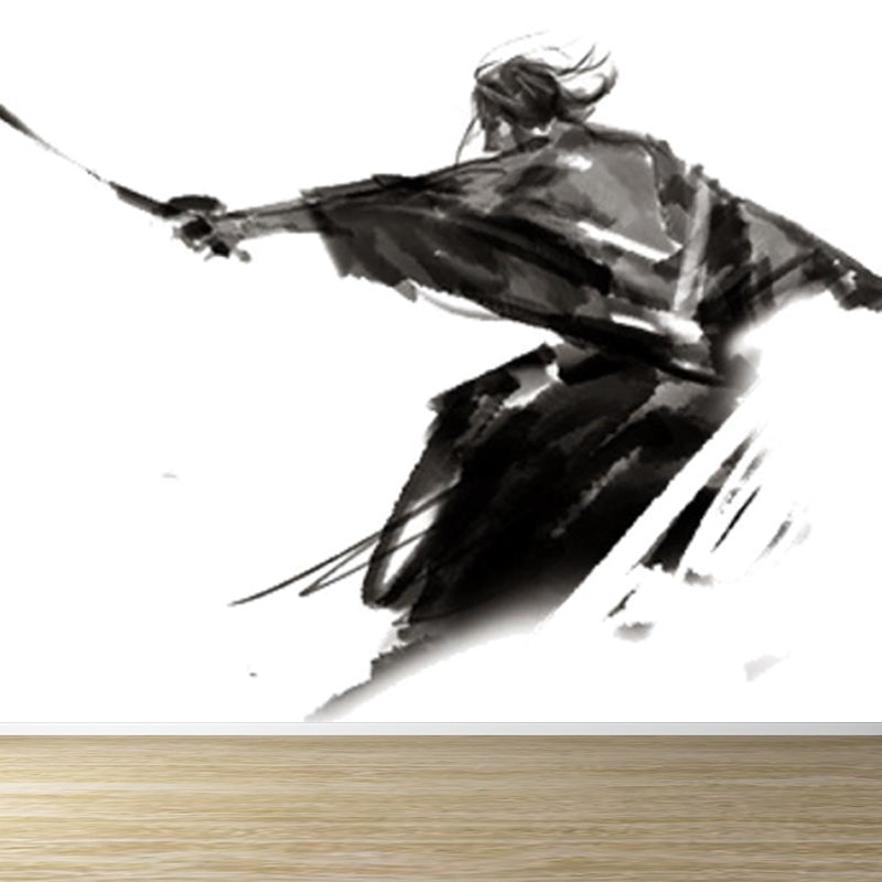 Contemporary Boys Mural Wallpaper Giant Fighting Warrior Pattern Black Wall Covering Clearhalo 'Wall Decor' 'Wall Mural' 1862992