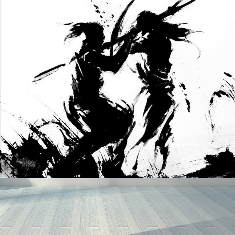 Contemporary Boys Mural Wallpaper Giant Fighting Warrior Pattern Black Wall Covering Black Design 3 Clearhalo 'Wall Decor' 'Wall Mural' 1862996