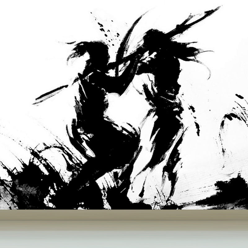 Contemporary Boys Mural Wallpaper Giant Fighting Warrior Pattern Black Wall Covering Clearhalo 'Wall Decor' 'Wall Mural' 1862997