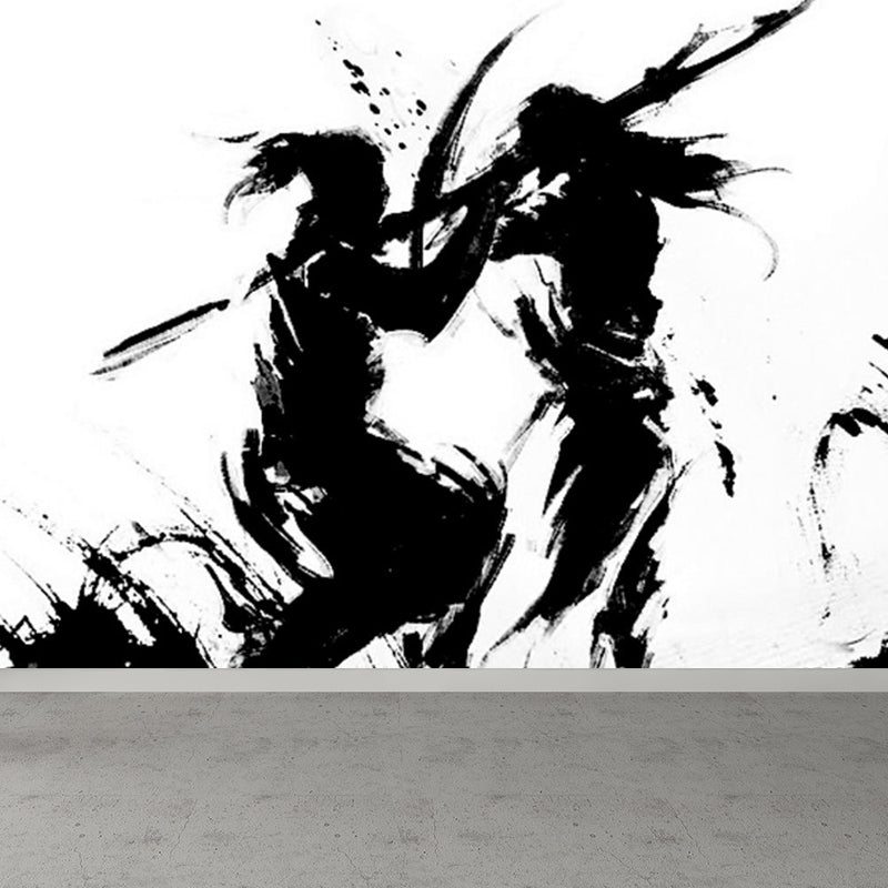 Contemporary Boys Mural Wallpaper Giant Fighting Warrior Pattern Black Wall Covering Clearhalo 'Wall Decor' 'Wall Mural' 1862998