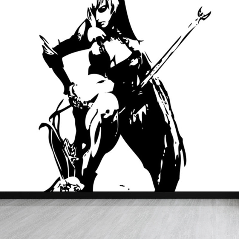 Contemporary Boys Mural Wallpaper Giant Fighting Warrior Pattern Black Wall Covering Black Design 4 Clearhalo 'Wall Decor' 'Wall Mural' 1863001