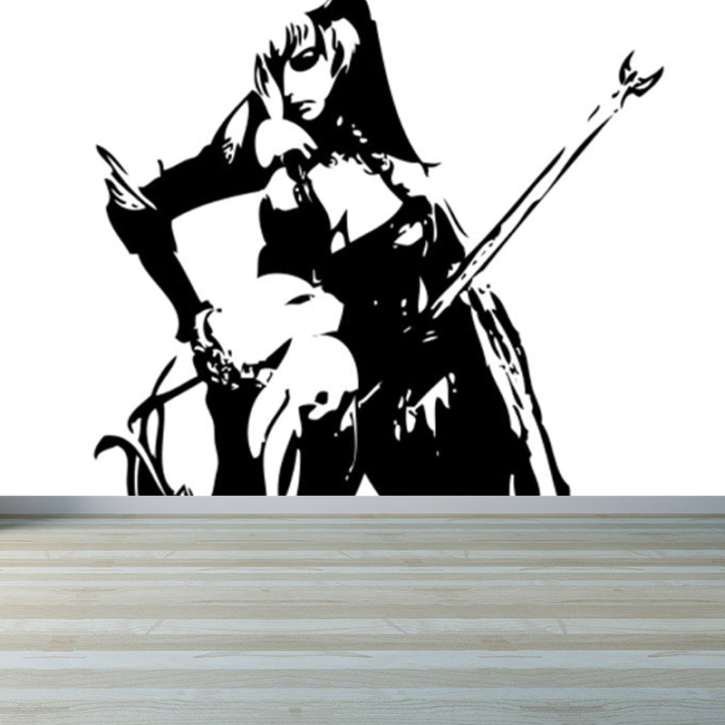 Contemporary Boys Mural Wallpaper Giant Fighting Warrior Pattern Black Wall Covering Clearhalo 'Wall Decor' 'Wall Mural' 1863003