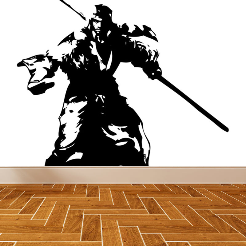 Contemporary Boys Mural Wallpaper Giant Fighting Warrior Pattern Black Wall Covering Black Design 5 Clearhalo 'Wall Decor' 'Wall Mural' 1863006