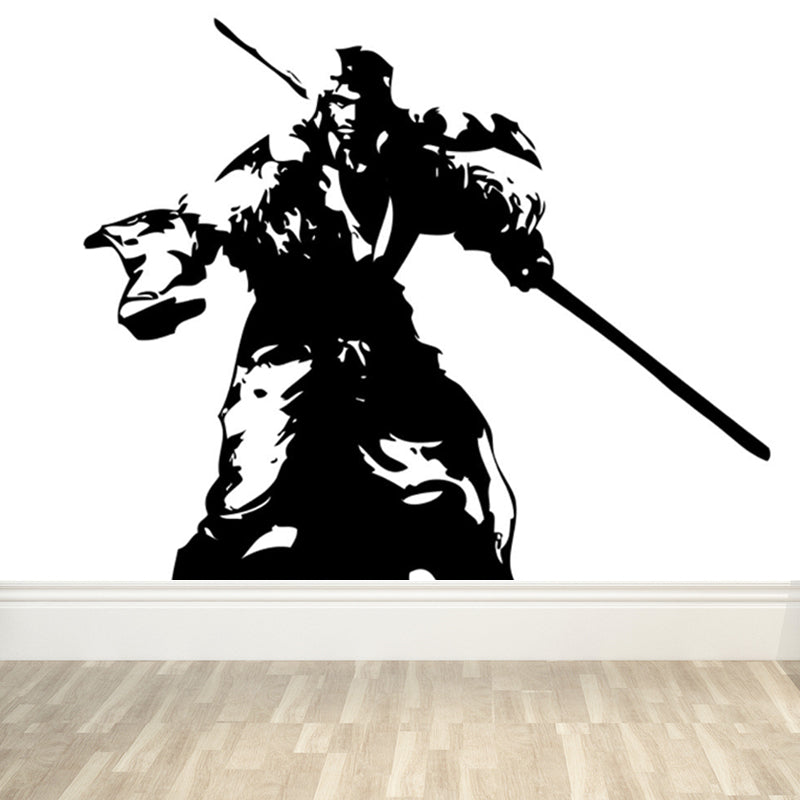 Contemporary Boys Mural Wallpaper Giant Fighting Warrior Pattern Black Wall Covering Clearhalo 'Wall Decor' 'Wall Mural' 1863008