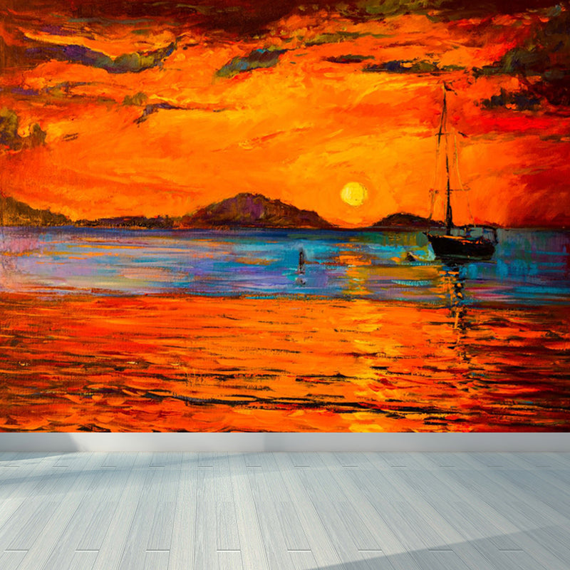 Seaside Sunset View Mural Decal Pastel Color Classic Wall Covering for Living Room Clearhalo 'Wall Decor' 'Wall Mural' 1863013