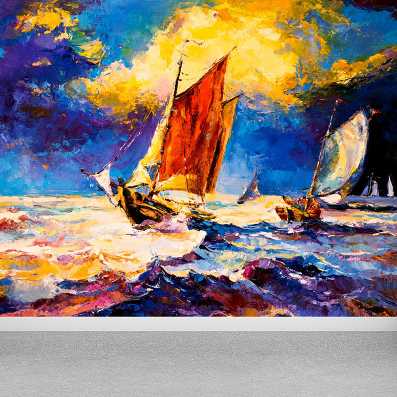 Seaside Sunset View Mural Decal Pastel Color Classic Wall Covering for Living Room Brown Clearhalo 'Wall Decor' 'Wall Mural' 1863021