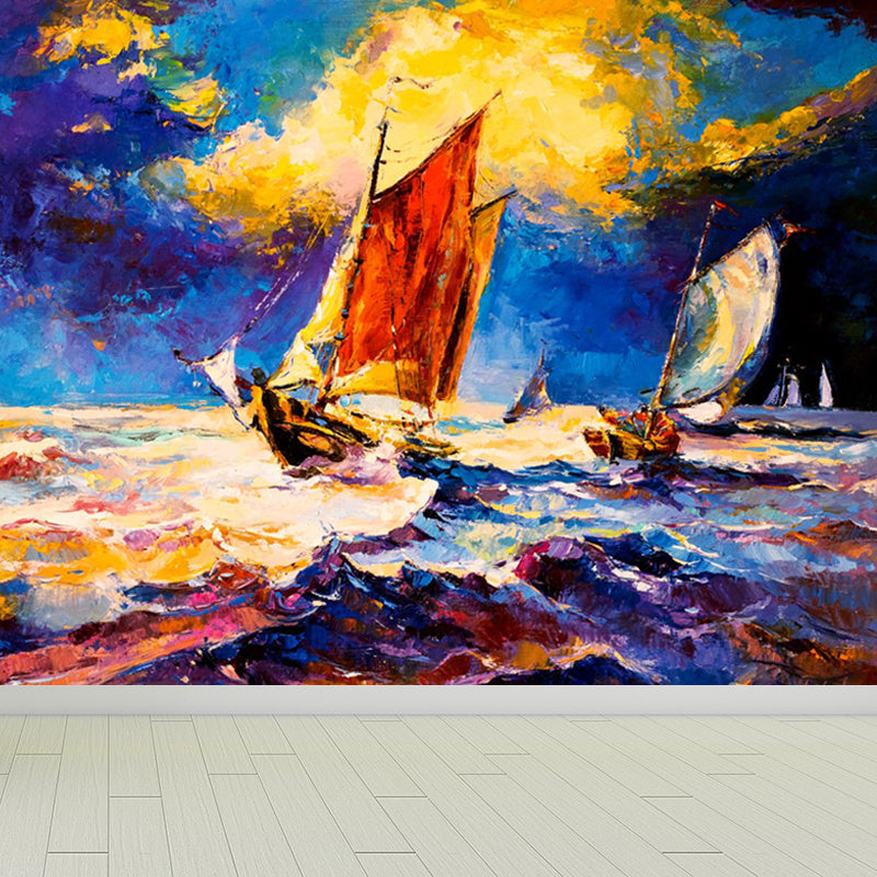 Seaside Sunset View Mural Decal Pastel Color Classic Wall Covering for Living Room Clearhalo 'Wall Decor' 'Wall Mural' 1863023