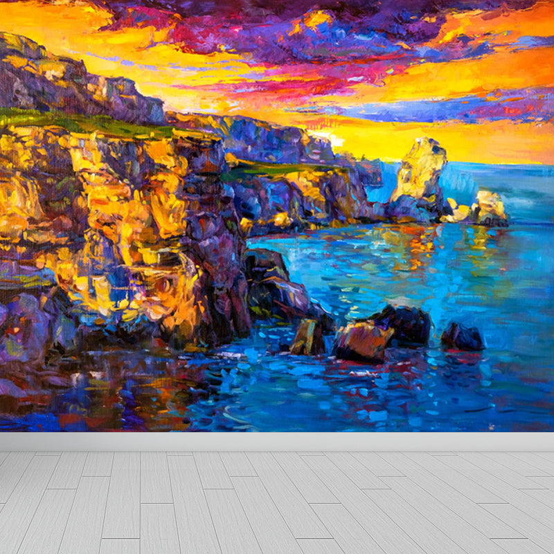 Seaside Sunset View Mural Decal Pastel Color Classic Wall Covering for Living Room Blue Clearhalo 'Wall Decor' 'Wall Mural' 1863026