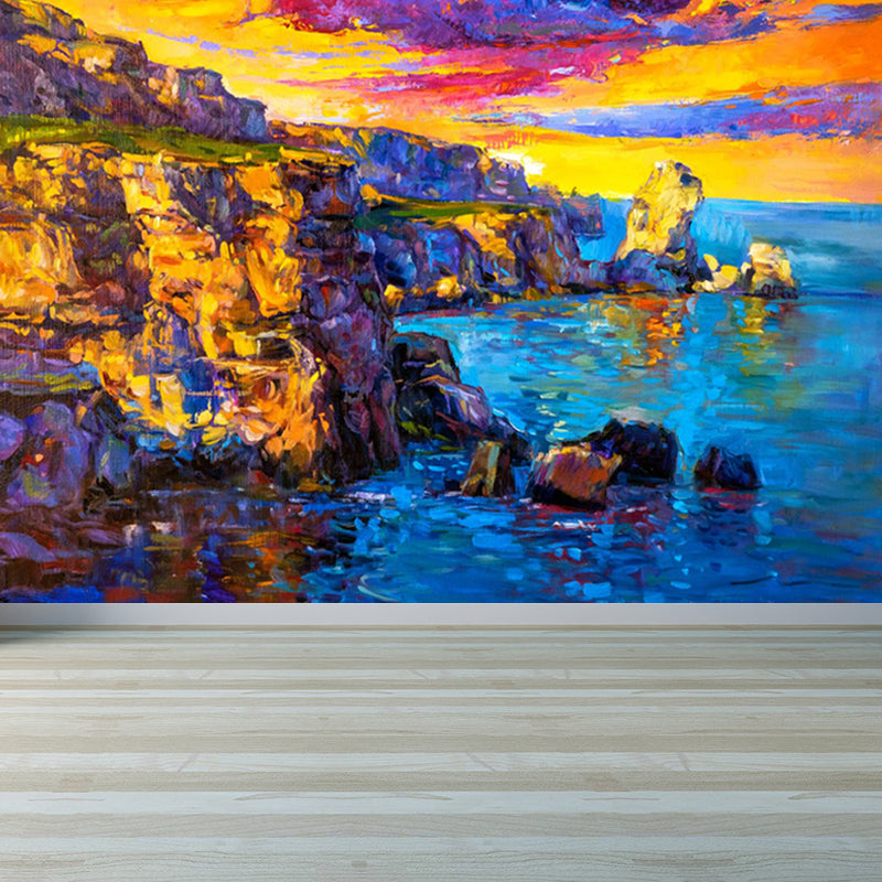 Seaside Sunset View Mural Decal Pastel Color Classic Wall Covering for Living Room Clearhalo 'Wall Decor' 'Wall Mural' 1863027