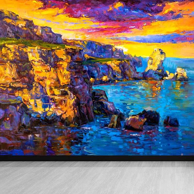 Seaside Sunset View Mural Decal Pastel Color Classic Wall Covering for Living Room Clearhalo 'Wall Decor' 'Wall Mural' 1863028