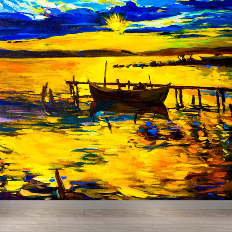 Seaside Sunset View Mural Decal Pastel Color Classic Wall Covering for Living Room Clearhalo 'Wall Decor' 'Wall Mural' 1863033