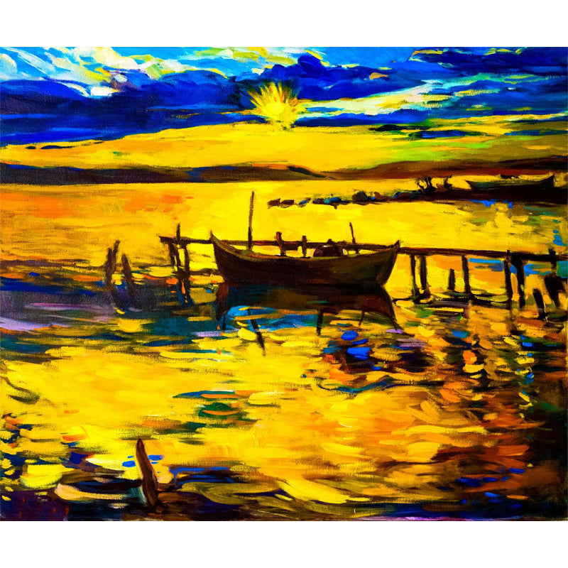 Seaside Sunset View Mural Decal Pastel Color Classic Wall Covering for Living Room Clearhalo 'Wall Decor' 'Wall Mural' 1863034