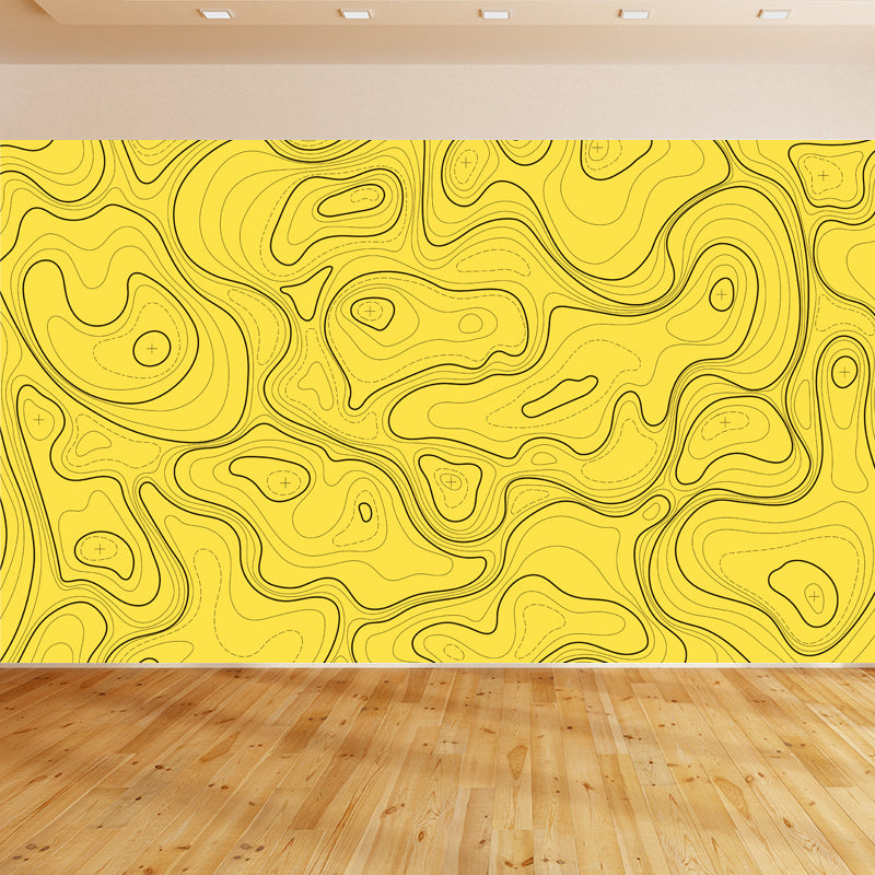 Modern Abstract Mural Non-Woven Cloth Stain-Proof Light Color Wall Art for Bathroom Yellow Clearhalo 'Wall Decor' 'Wall Mural' 1863091