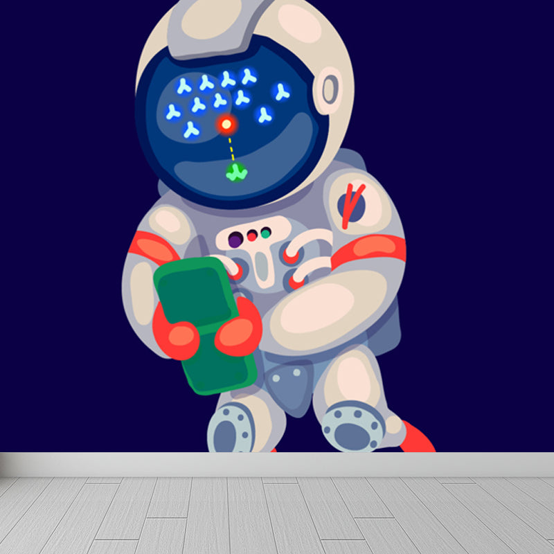 Illustration Style Astronaut Mural Giant Wall Covering for Dining Room, Custom Printed Blue Clearhalo 'Wall Decor' 'Wall Mural' 1863111