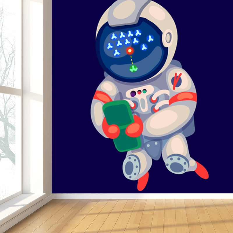 Illustration Style Astronaut Mural Giant Wall Covering for Dining Room, Custom Printed Clearhalo 'Wall Decor' 'Wall Mural' 1863112
