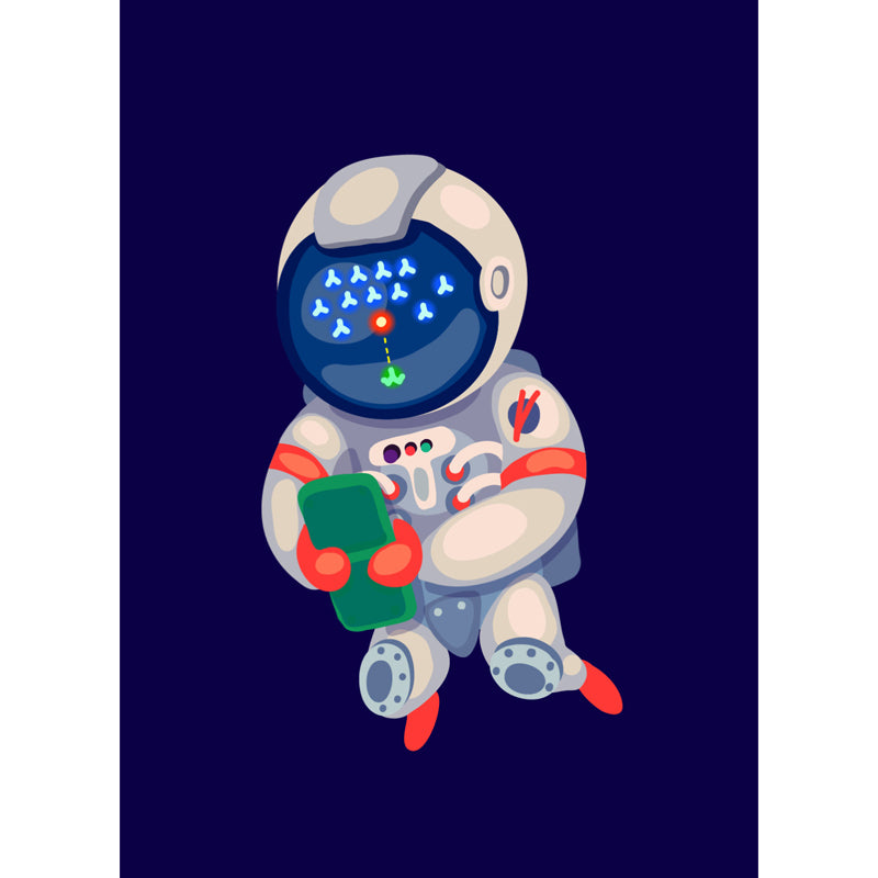 Illustration Style Astronaut Mural Giant Wall Covering for Dining Room, Custom Printed Clearhalo 'Wall Decor' 'Wall Mural' 1863114