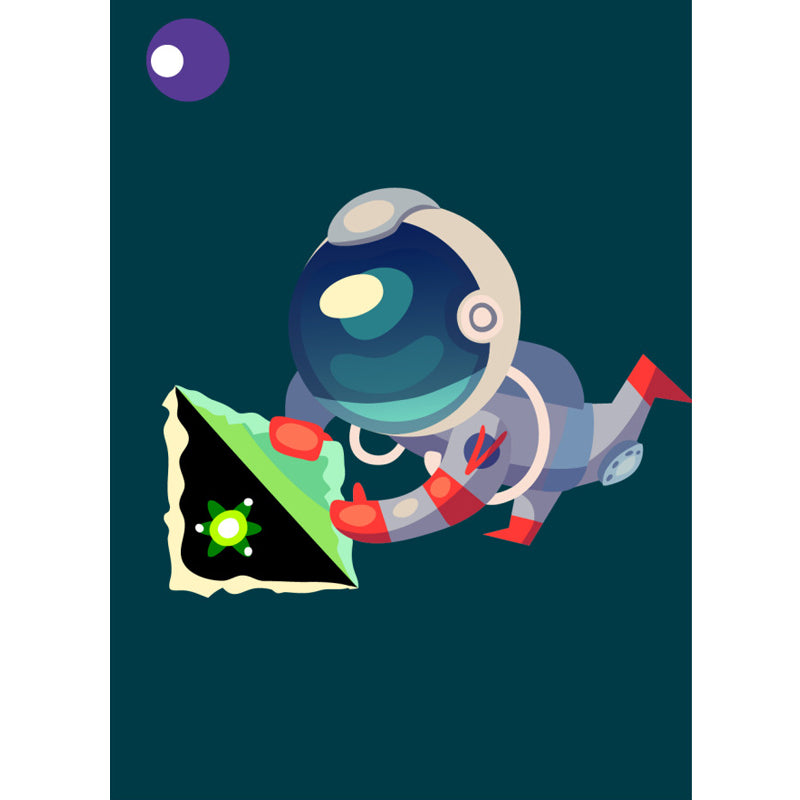 Illustration Style Astronaut Mural Giant Wall Covering for Dining Room, Custom Printed Clearhalo 'Wall Decor' 'Wall Mural' 1863119