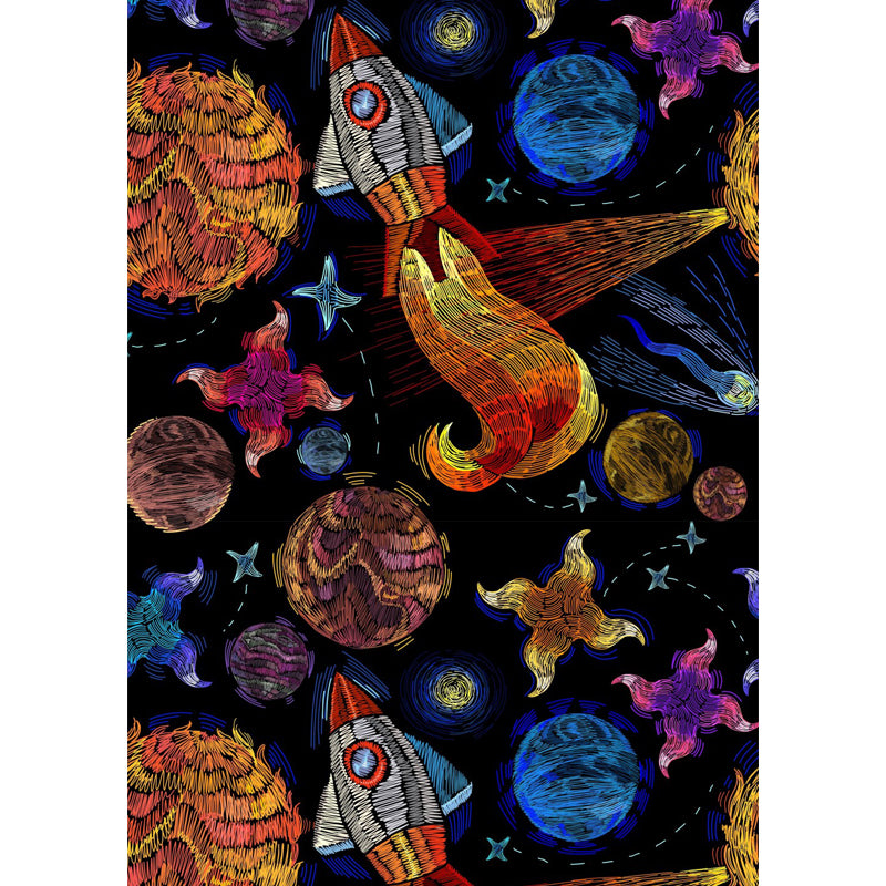 Illustration Style Astronaut Mural Giant Wall Covering for Dining Room, Custom Printed Clearhalo 'Wall Decor' 'Wall Mural' 1863129