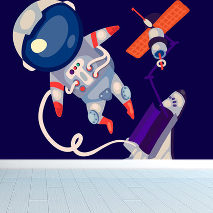 Illustration Style Astronaut Mural Giant Wall Covering for Dining Room, Custom Printed Purple Clearhalo 'Wall Decor' 'Wall Mural' 1863131