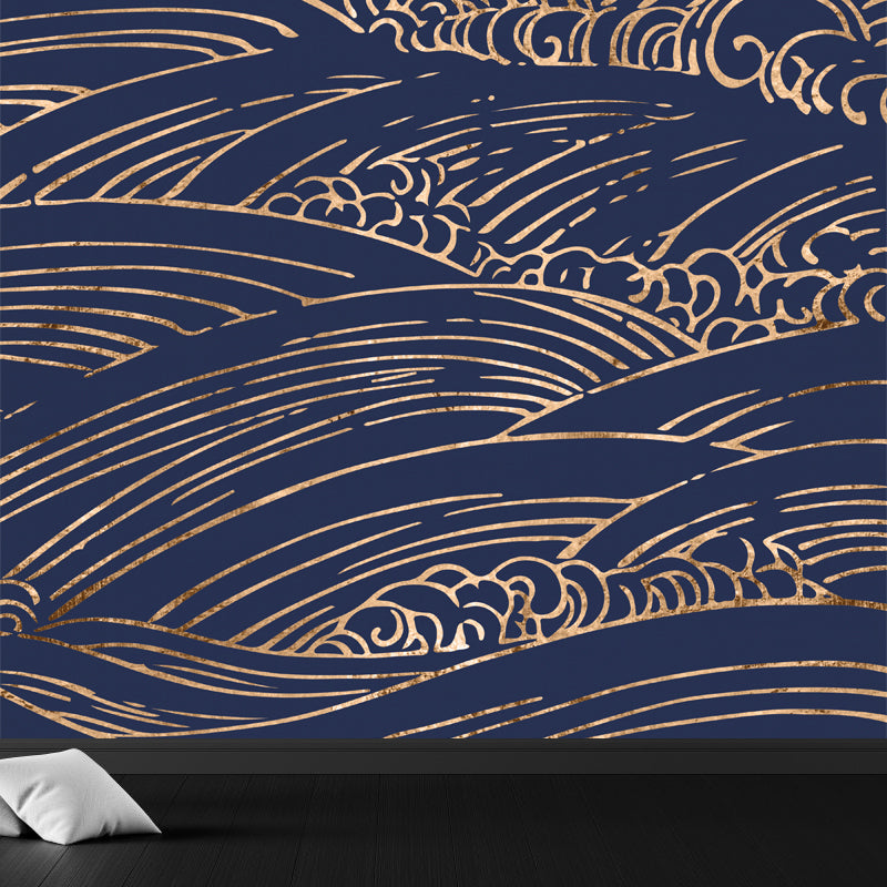 Full Size Illustration Modern Mural with Moire Pattern in Soft Color, Customised Blue Clearhalo 'Wall Decor' 'Wall Mural' 1863171