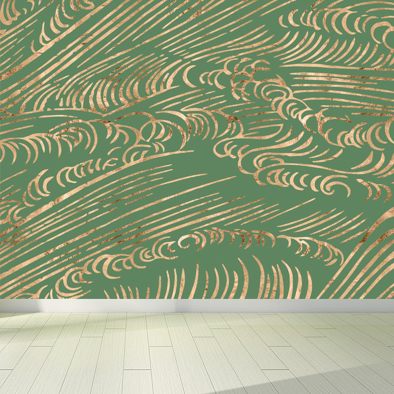 Full Size Illustration Modern Mural with Moire Pattern in Soft Color, Customised Green Clearhalo 'Wall Decor' 'Wall Mural' 1863176