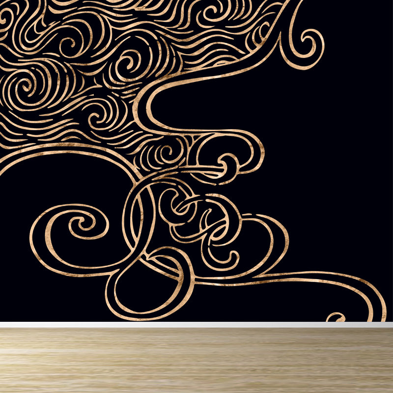 Full Size Illustration Modern Mural with Moire Pattern in Soft Color, Customised Black Clearhalo 'Wall Decor' 'Wall Mural' 1863181