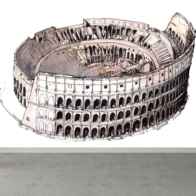 Famous Building Scene Mural Decal Modern Decorative Lobby Wall Art, Made to Measure Grey Clearhalo 'Wall Decor' 'Wall Mural' 1863186