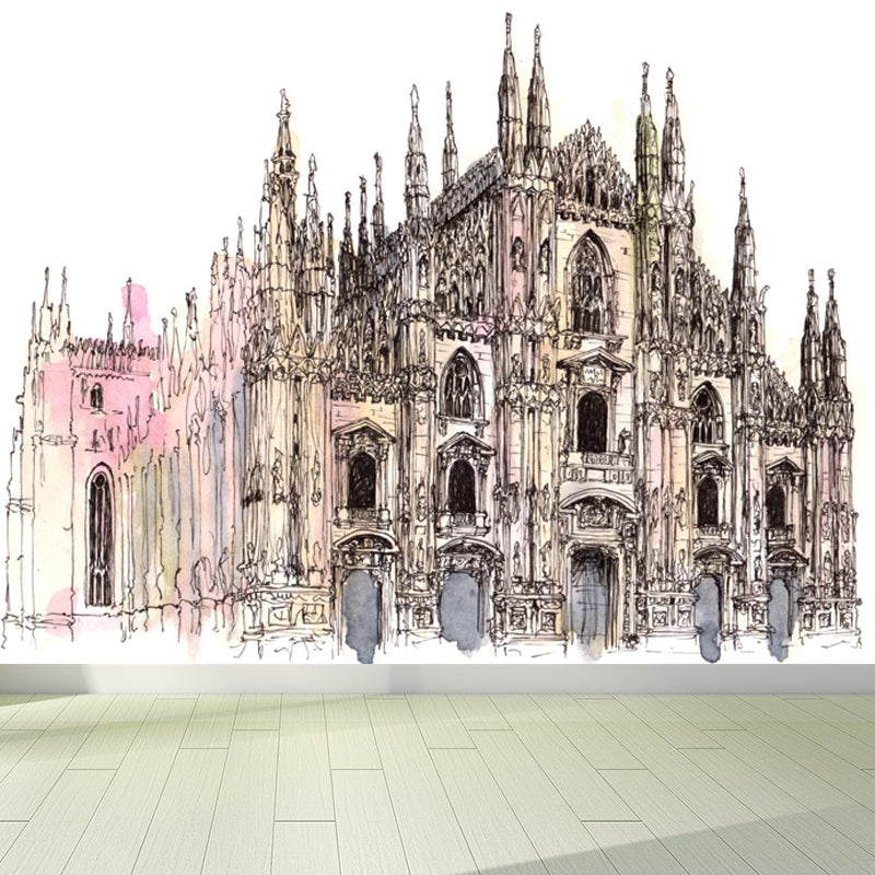 Famous Building Scene Mural Decal Modern Decorative Lobby Wall Art, Made to Measure Dark Brown Clearhalo 'Wall Decor' 'Wall Mural' 1863191