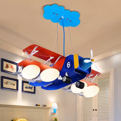 Metal Airplane Chandelier Four Lights Modern Style Ceiling Pendant in Blue for Kindergarten Blue Clearhalo 'Ceiling Lights' 'Chandeliers' Lighting' options 186319_e2304304-46fd-420c-a328-1fb22da9d21a