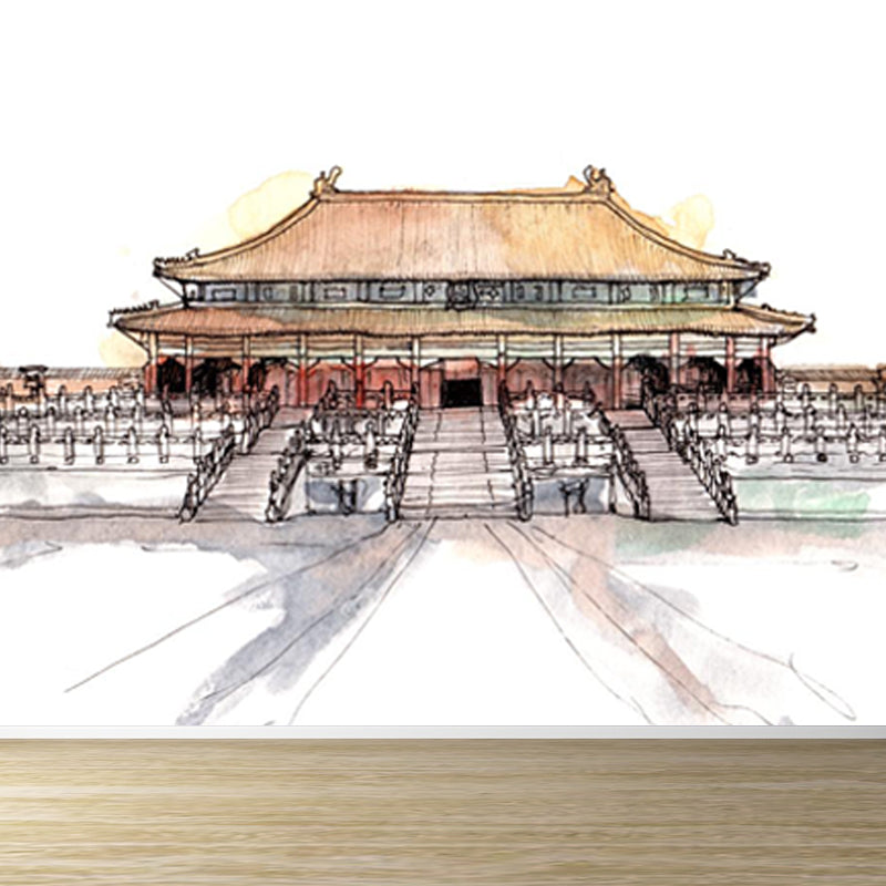 Famous Building Scene Mural Decal Modern Decorative Lobby Wall Art, Made to Measure Brown Clearhalo 'Wall Decor' 'Wall Mural' 1863206