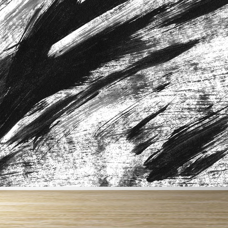 Black Brush Mural Wallpaper for Decoration Contemporary Living Room Wall Covering Clearhalo 'Wall Decor' 'Wall Mural' 1863233